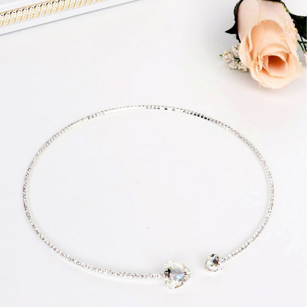 NEW Heart Shaped Rhinestone Choker Necklace Clear Diamond-Look Formal Wedding